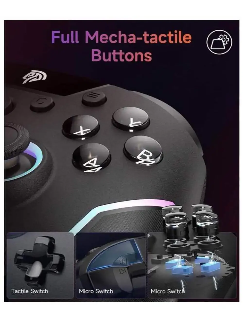 Wireless RGB Controller, 1000Hz, Hall Sticks/Triggers, PC/Switch/Android/iOS